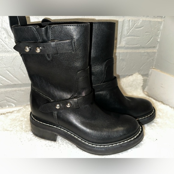Rag & Bone Leather Buckle Short Moto Boots Size 37.5 - Picture 2 of 11